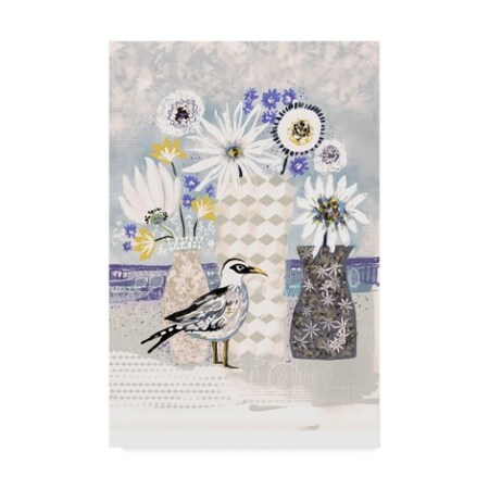 Trademark Fine Art Karen Fields 'Vases Bird Flowers On Beach' Canvas Art, 16x24 ALI30903-C1624GG